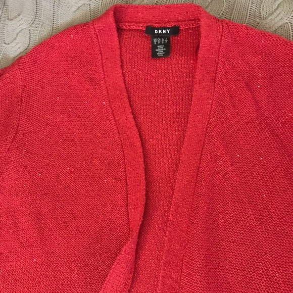 DKNY Red knit shimmer sweater / cardigan - Picture 2 of 3